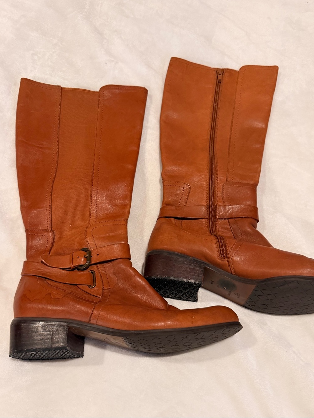 Corso Como Women Cognac Leather Knee High Riding Boots Buckle Zip Size 9.5 M
